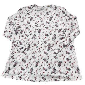 Lane Bryant Womens Top 14 White Blue Red Floral Long Sleeve Holiday Christmas